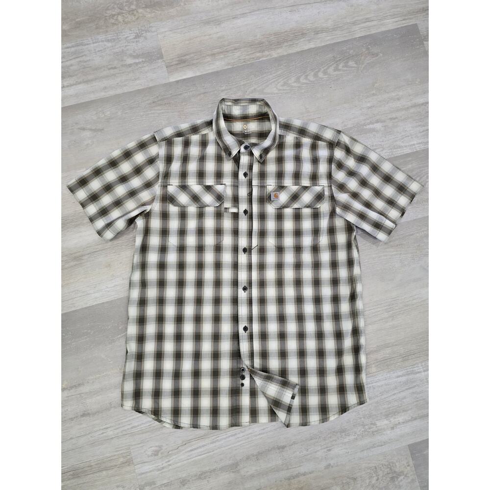 CARHARTT FORCE Relaxed Fit Plaid Work Shirt Men’s Large EUC Hidden Pocket